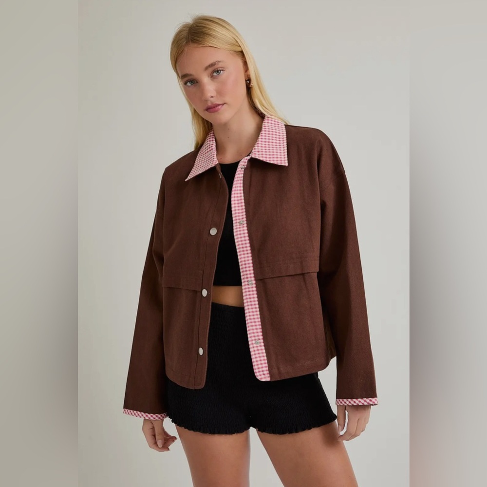 Brown Jacket with Pink Accents